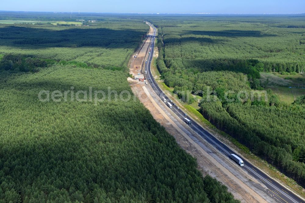 Aerial image Spreeenhagen - Construction and widening of the route of the highway / motorway BAB A12 / E30 in the rest areas / parking Spreenhagen in Brandenburg