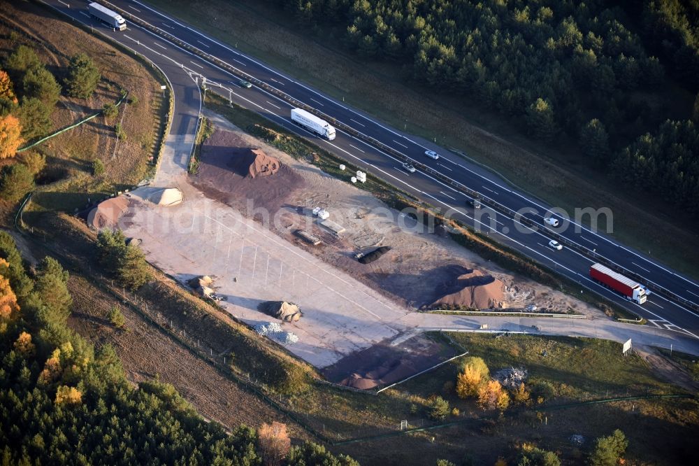 Aerial photograph Spreenhagen - Construction and widening of the route of the highway / motorway BAB A12 / E30 in the rest areas / parking Spreenhagen in Brandenburg