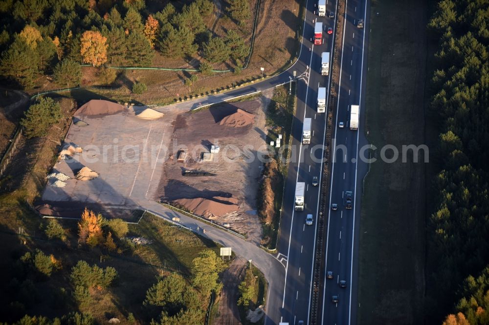 Aerial image Spreenhagen - Construction and widening of the route of the highway / motorway BAB A12 / E30 in the rest areas / parking Spreenhagen in Brandenburg