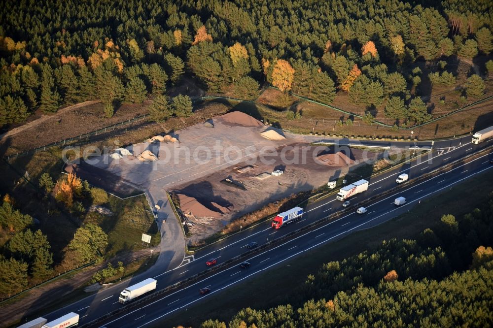 Aerial photograph Spreenhagen - Construction and widening of the route of the highway / motorway BAB A12 / E30 in the rest areas / parking Spreenhagen in Brandenburg