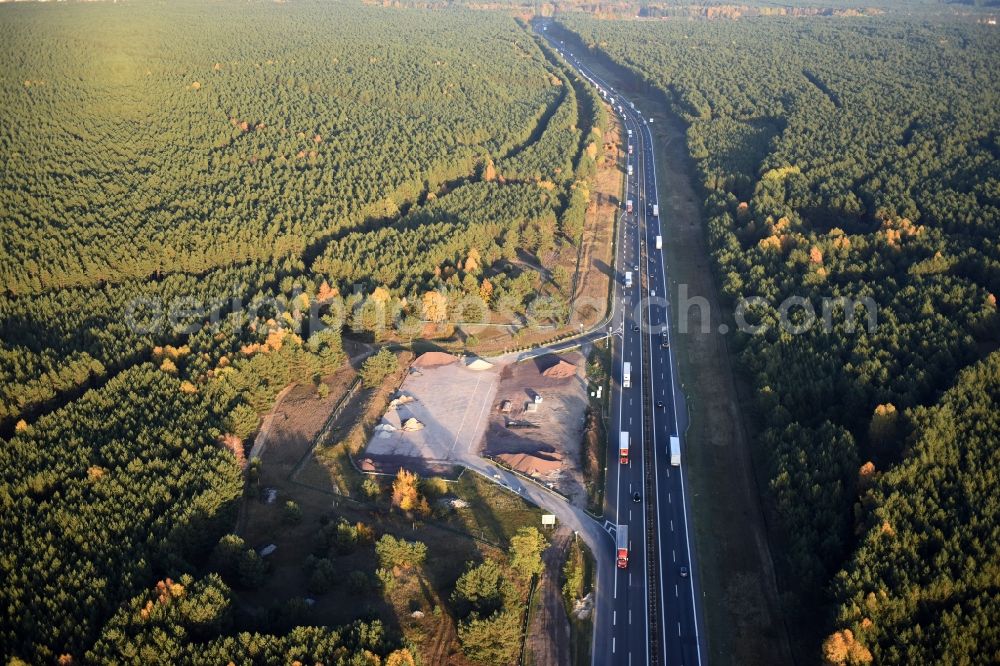 Aerial photograph Spreenhagen - Construction and widening of the route of the highway / motorway BAB A12 / E30 in the rest areas / parking Spreenhagen in Brandenburg