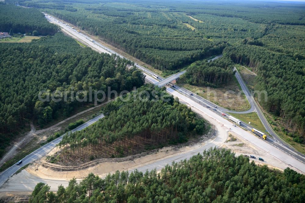 Friedrichshof from above - Construction and widening of the route of the highway / motorway BAB A12 Berliner Ring in Brandenburg