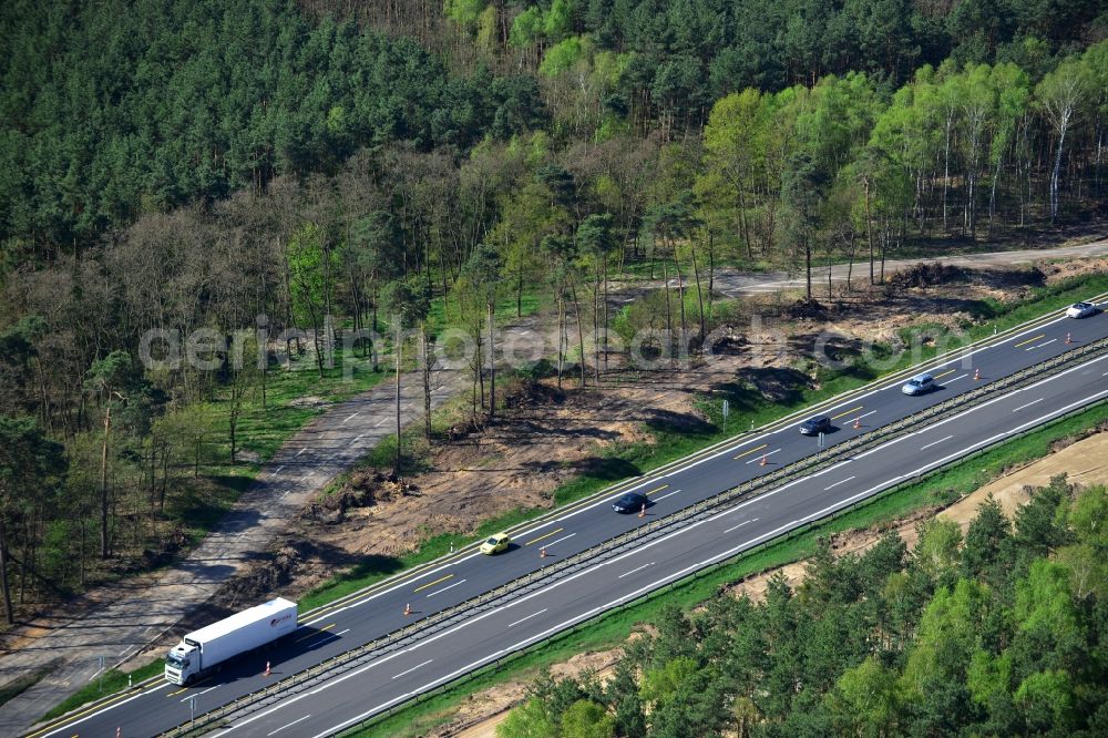 Schwanebeck from the bird's eye view: Construction and widening of the route of the highway / motorway BAB A12 in Brandenburg