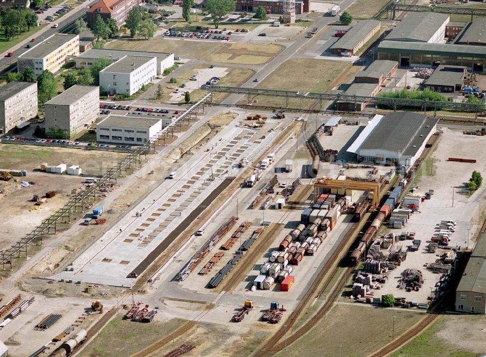 Schwarzheide / Brandenburg from the bird's eye view: Ausbau des Verlade- und Rangierbahnhof auf dem südlichen Werksgelände der BASF - Schwarzheide .