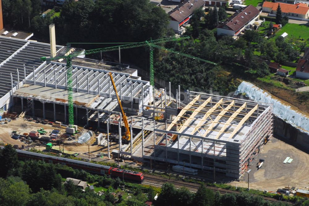 Aerial image Leipheim - Blick auf den Ausbau des Werk 2 des Metallwarenhersteller Wanzl. Das Unternehmen hat seinen Sitz in Leipheim. Kontakt: Gottfried Wanzl, Bubesheimer Straße 4 89340 Leipheim, Tel. +49(0)8221 729 0, Email: info@wanzl.de