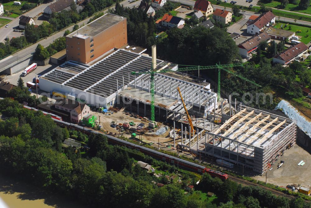 Leipheim from the bird's eye view: Blick auf den Ausbau des Werk 2 des Metallwarenhersteller Wanzl. Das Unternehmen hat seinen Sitz in Leipheim. Kontakt: Gottfried Wanzl, Bubesheimer Straße 4 89340 Leipheim, Tel. +49(0)8221 729 0, Email: info@wanzl.de