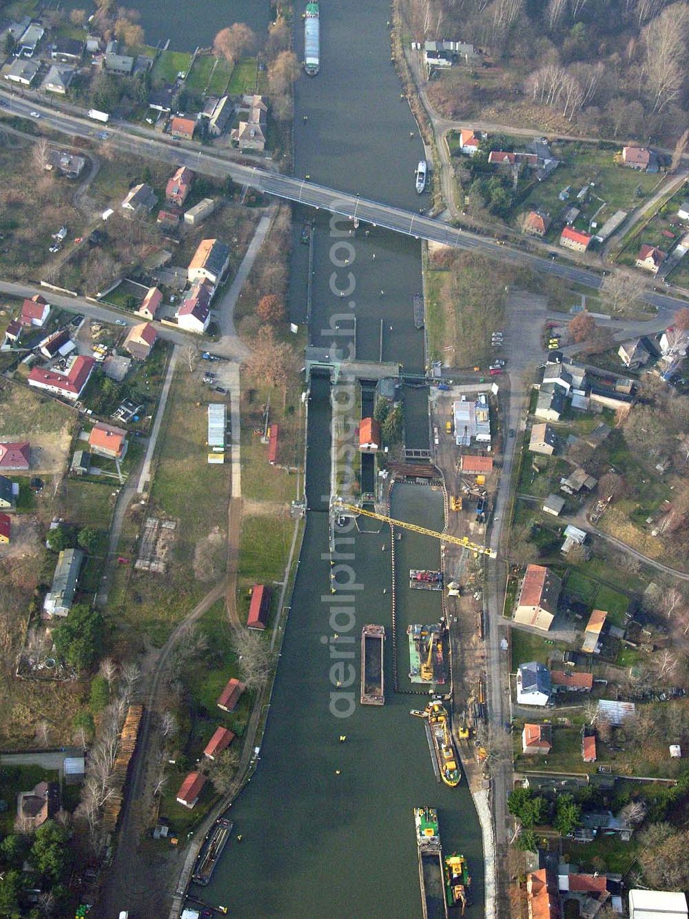 Aerial photograph Wernsdorf - 10.12.2004 Wernsdorf, Blick auf den Ausbau der Wernsdorfer Schleuse am Oder-Spree-Kanal in Wernsdorf (zu Erkner).