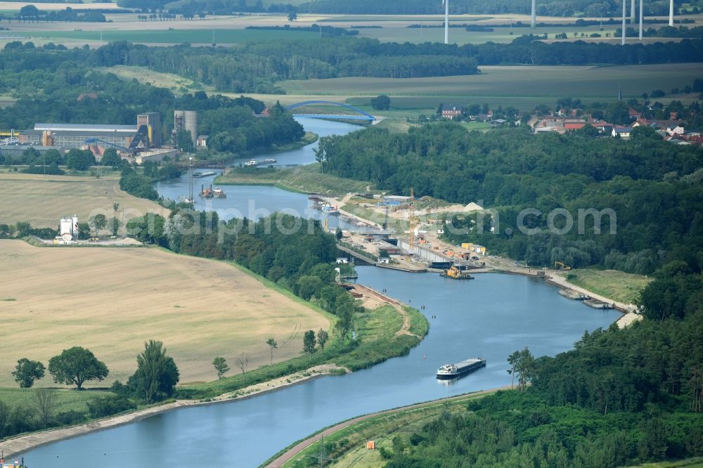 Aerial image Burg - Curved loop of the riparian zones on the course of the river Elbe-Havel-Kanal in Burg in the state Saxony-Anhalt, Germany