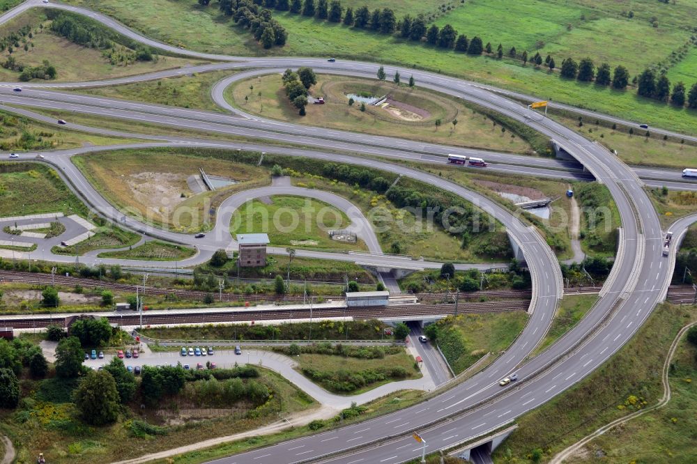 Aerial image Großbeeren - View of the main road B 101 with the exit to the freight center in Großbeeren in Brandenburg