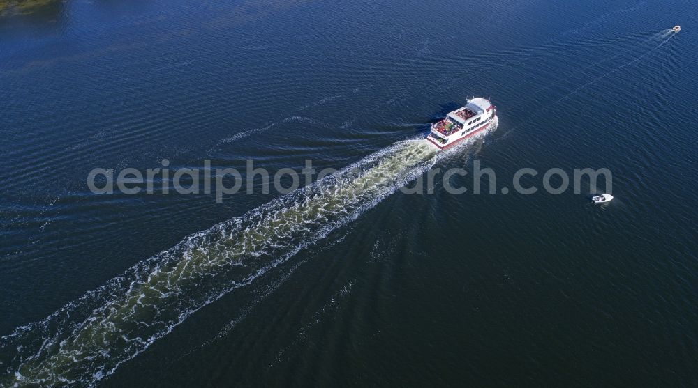 Kappeln from above - Excursion boat Wikinger Princess near Kappeln on the Baltic Sea Fjord Schlei in the state Schleswig-Holstein, Germany