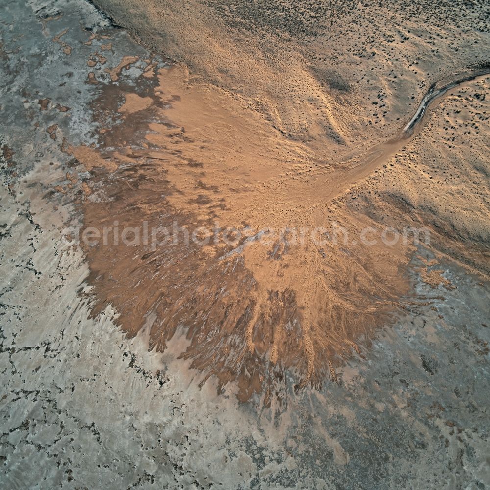 Witchelina from the bird's eye view: Desiccated River Delta and estuary into the desiccated Lake Torrens in Witchelina in South Australia, Australia