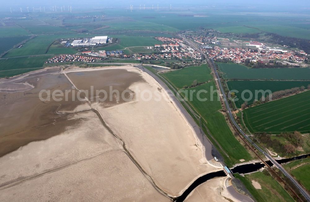 Aerial image Straussfurt - Dried out and not a filled water - retention basins in Strauss ford in Thuringia