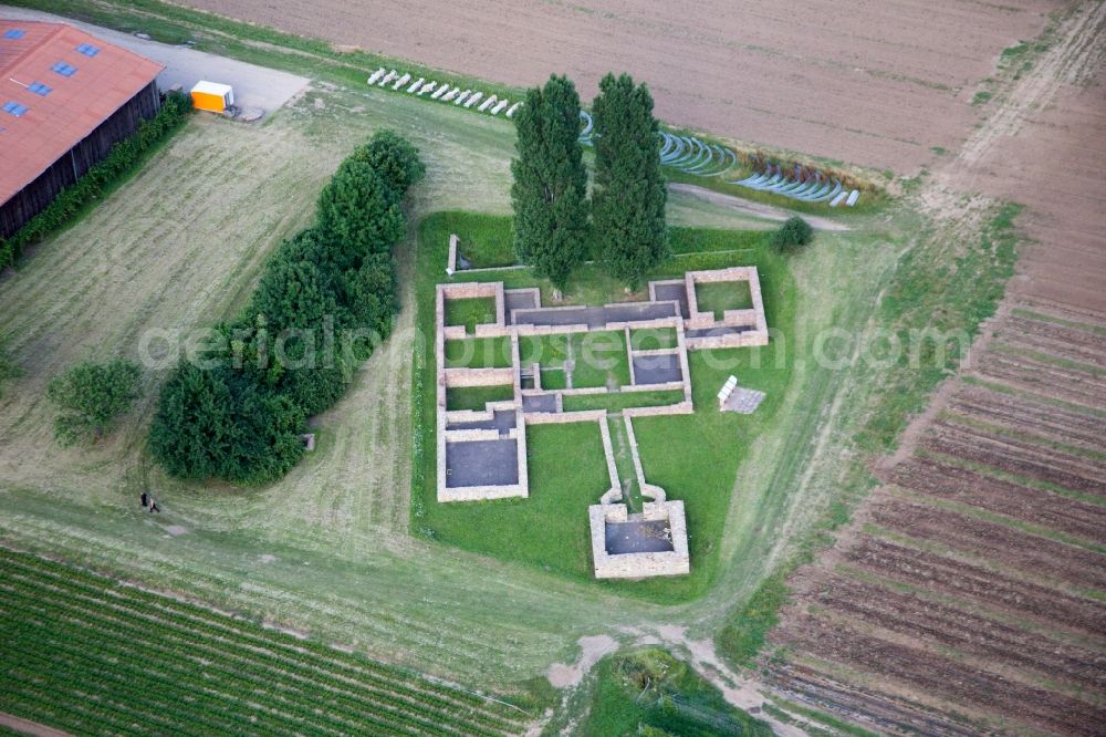 Hirschberg an der Bergstraße from above - Remains of the ruins of the the former Roman Farm Villa Rustica in Hirschberg an der Bergstrasse in the state Baden-Wuerttemberg, Germany