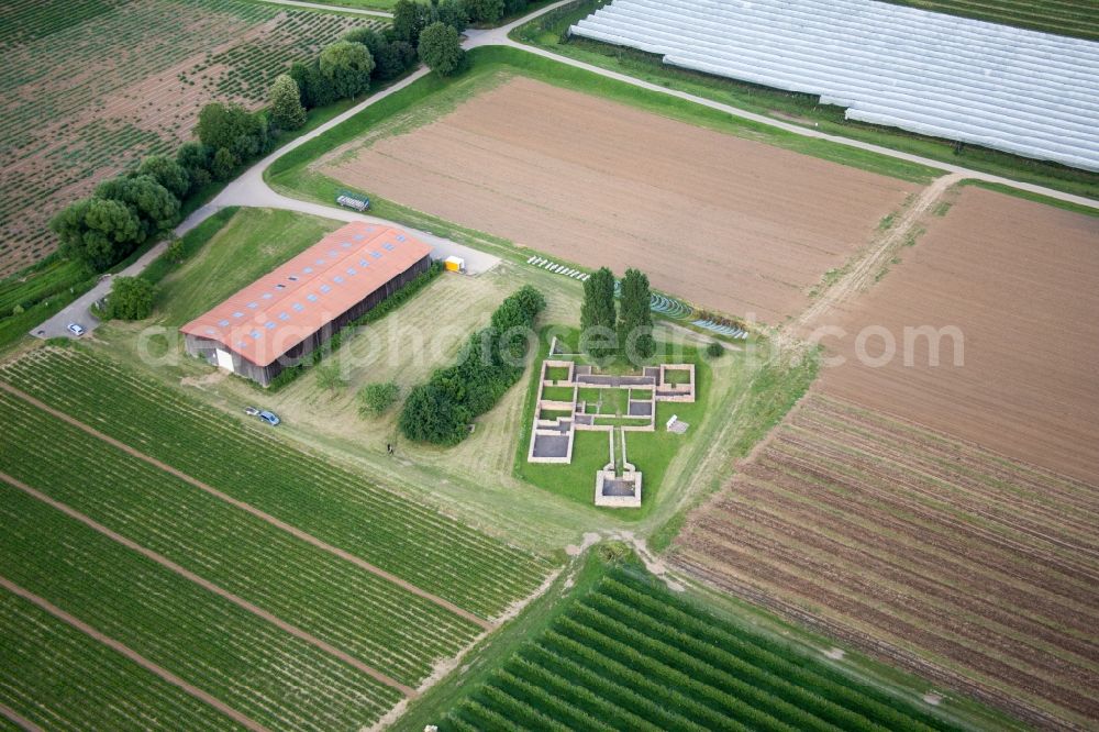 Hirschberg an der Bergstraße from the bird's eye view: Remains of the ruins of the the former Roman Farm Villa Rustica in Hirschberg an der Bergstrasse in the state Baden-Wuerttemberg, Germany