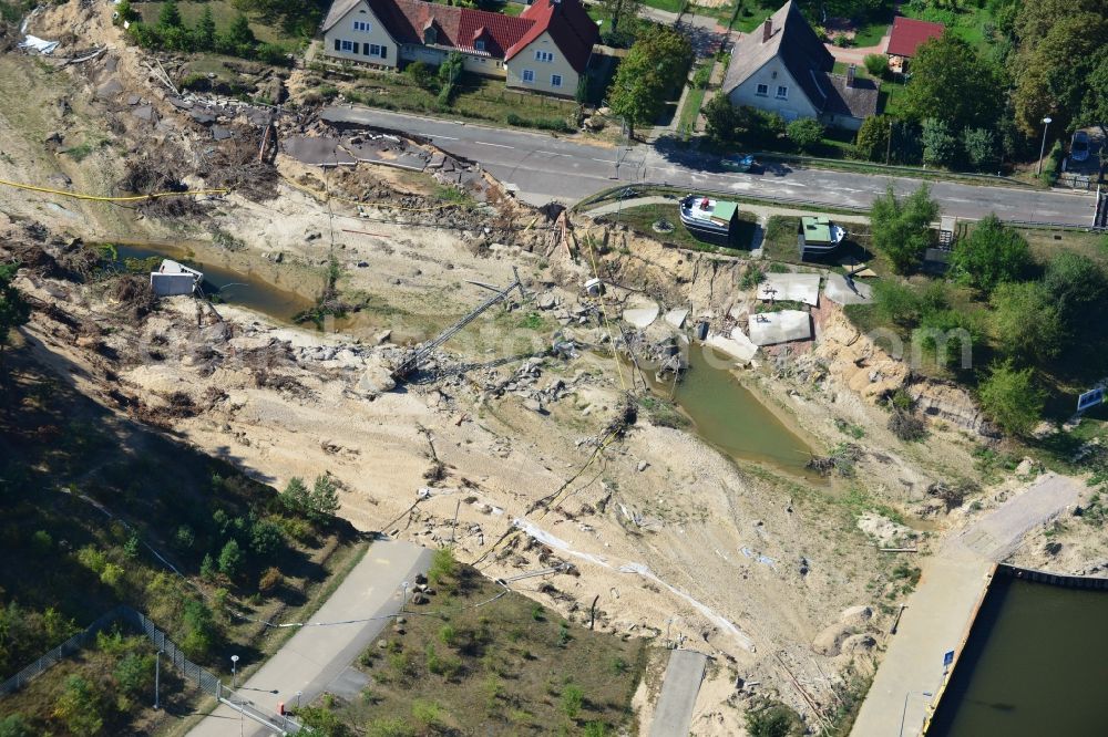 Niegripp from above - Extent of the flood - damage to the lock at L52 New Niegripp in Saxony-Anhalt