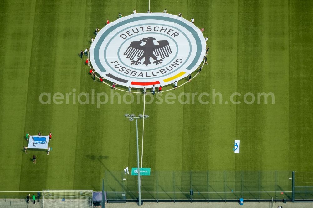 Oberhausen from the bird's eye view: Sports facility grounds of stadium Niederrhein of SC Rot-Weiss in Oberhausen in the state North Rhine-Westphalia, Germany