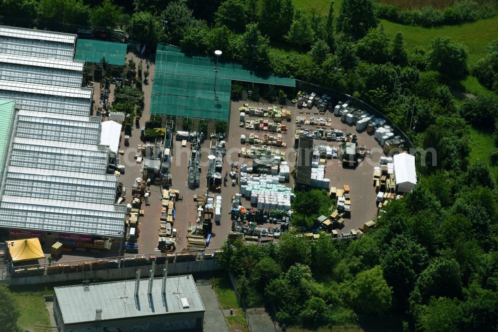 Magdeburg from above - Undeveloped outskirt area of the property market of the establishment of the property market Hornbach in the silver mountain path in Magdeburg in the federal state Saxony-Anhalt, Germany