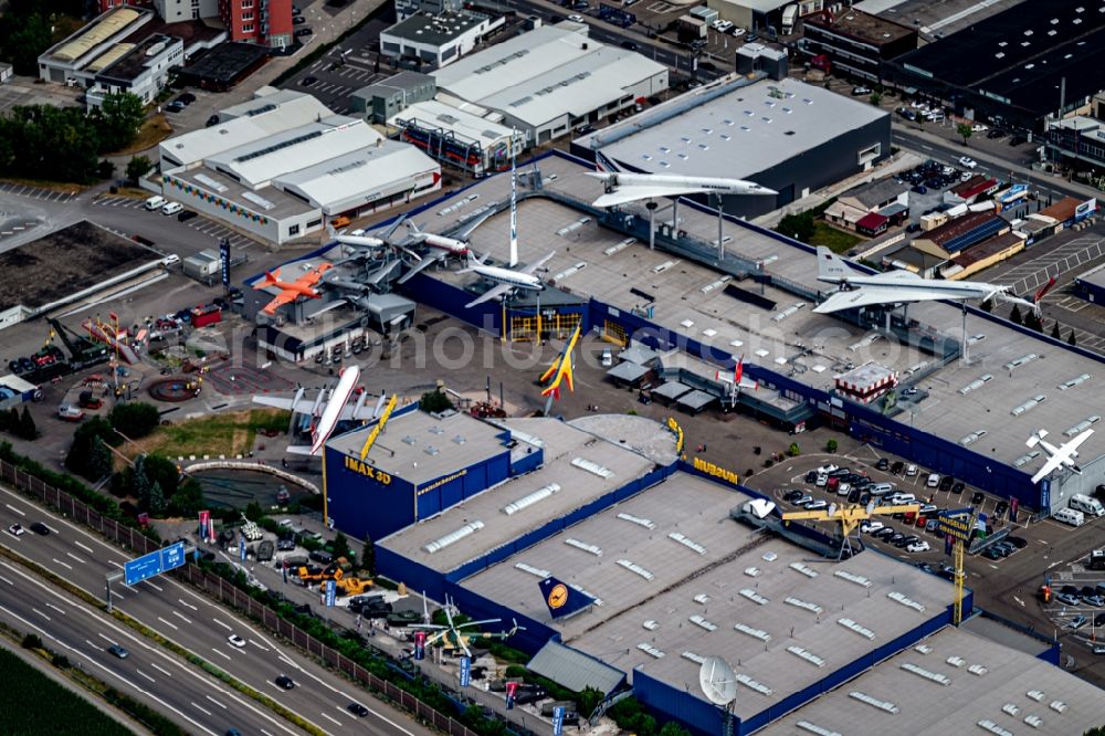 Sinsheim from above - Museum building ensemble Auto & Technik MUSEUM SINSHEIM in the district Steinsfurt in Sinsheim in the state Baden-Wurttemberg, Germany