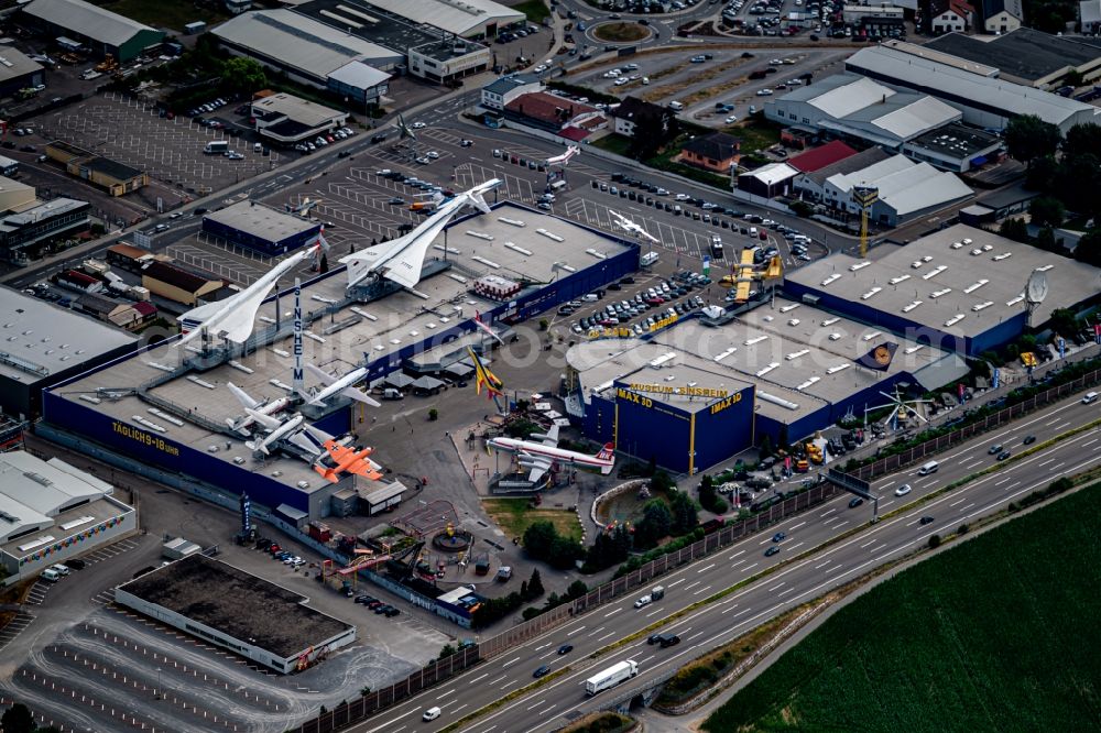 Sinsheim from the bird's eye view: Museum building ensemble Auto & Technik MUSEUM SINSHEIM in the district Steinsfurt in Sinsheim in the state Baden-Wurttemberg, Germany