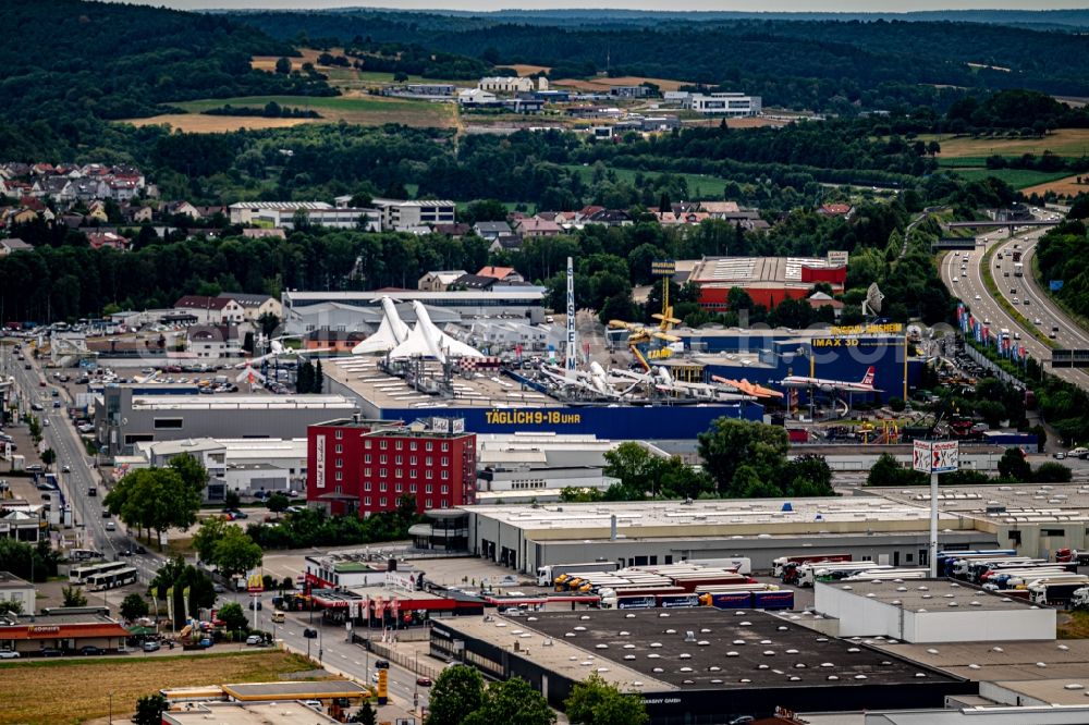 Aerial photograph Sinsheim - Museum building ensemble Auto & Technik MUSEUM SINSHEIM in the district Steinsfurt in Sinsheim in the state Baden-Wurttemberg, Germany