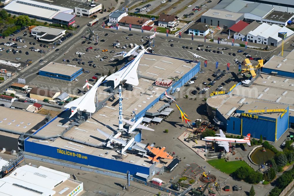 Sinsheim from above - Museum building ensemble Auto & Technik MUSEUM SINSHEIM in the district Steinsfurt in Sinsheim in the state Baden-Wurttemberg, Germany