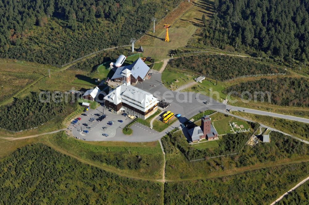 Aerial image Kurort Oberwiesenthal - Viewing platform on the top of the Ore Fichtelberg Mountains in Saxony