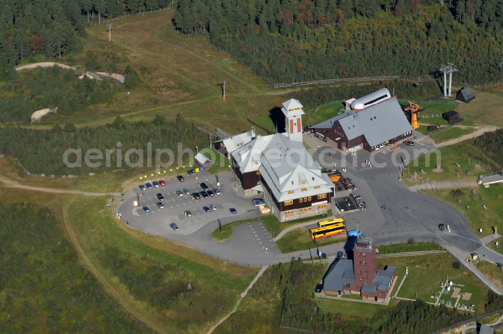 Aerial photograph Kurort Oberwiesenthal - Viewing platform on the top of the Ore Fichtelberg Mountains in Saxony