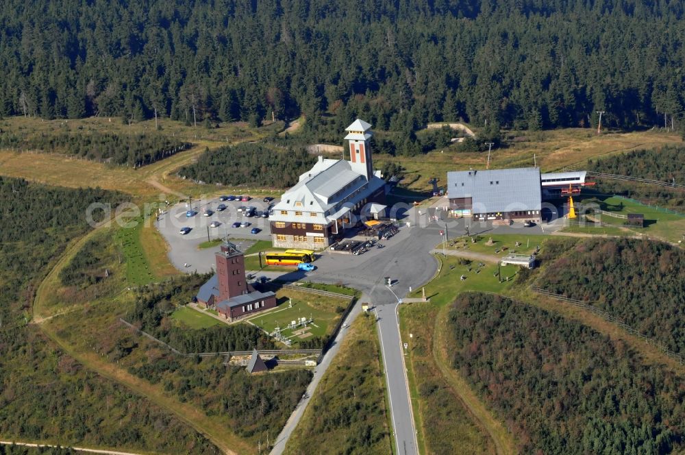 Aerial photograph Kurort Oberwiesenthal - Viewing platform on the top of the Ore Fichtelberg Mountains in Saxony