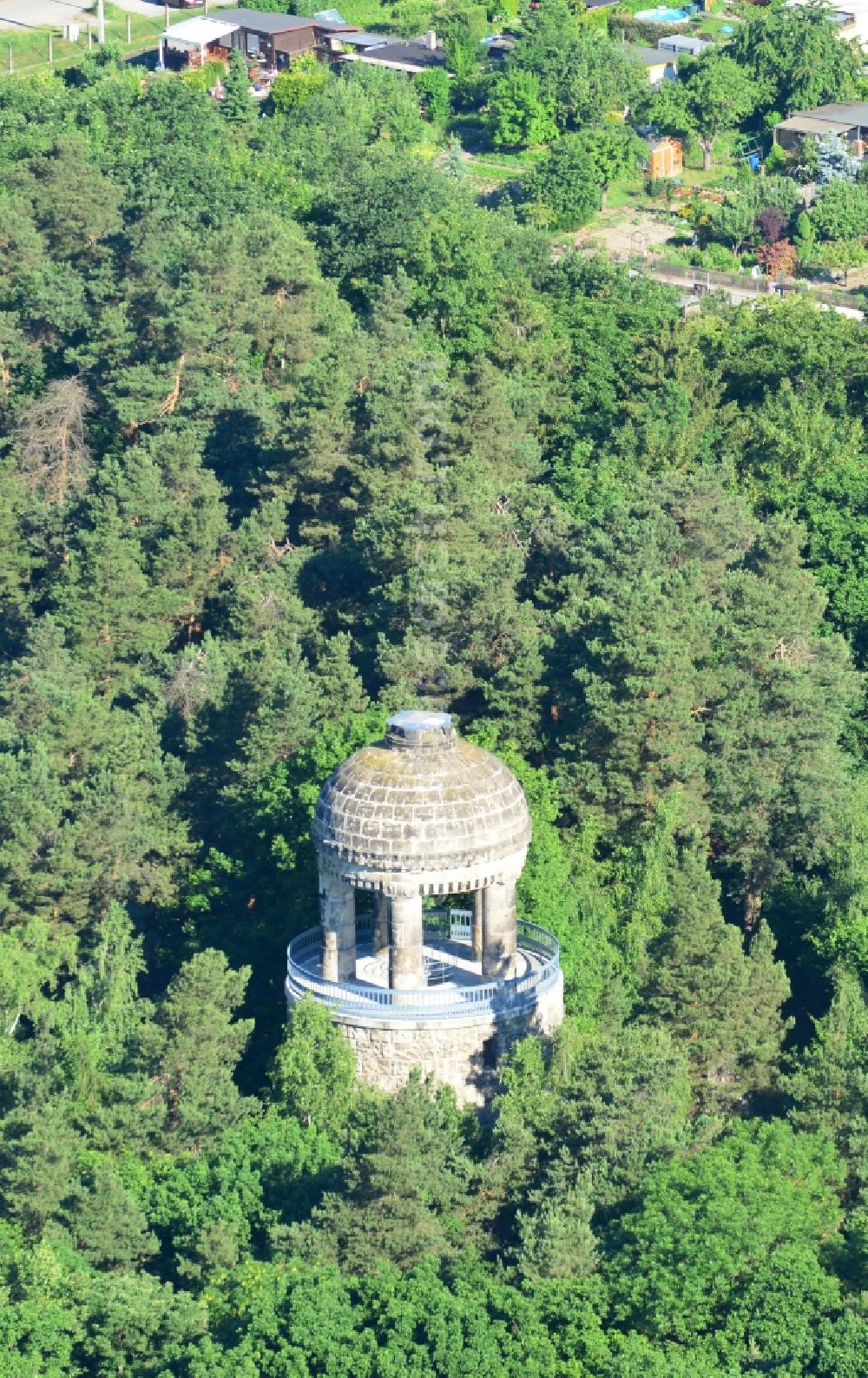 Aerial image Halberstadt - Bismarck tower in the landscape park Spiegelsberge in Halberstadt, in Saxony-Anhalt