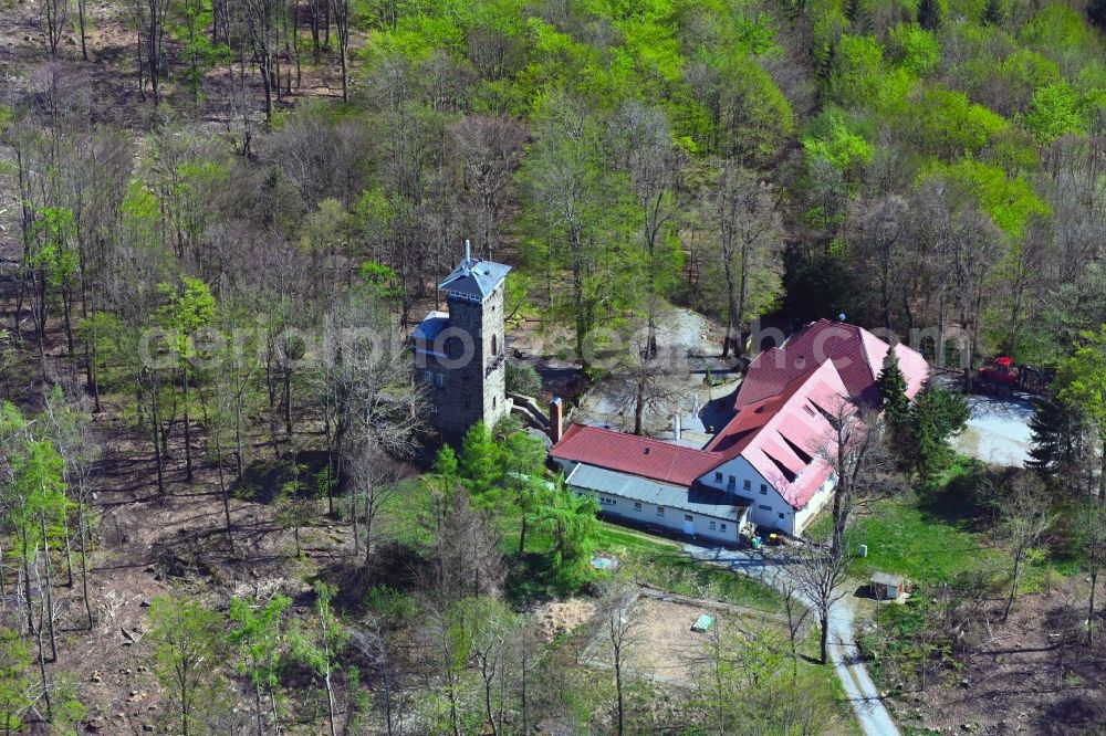 Cunewalde from the bird's eye view: Structure of the observation tower Czorneboh in Cunewalde in the state Saxony, Germany