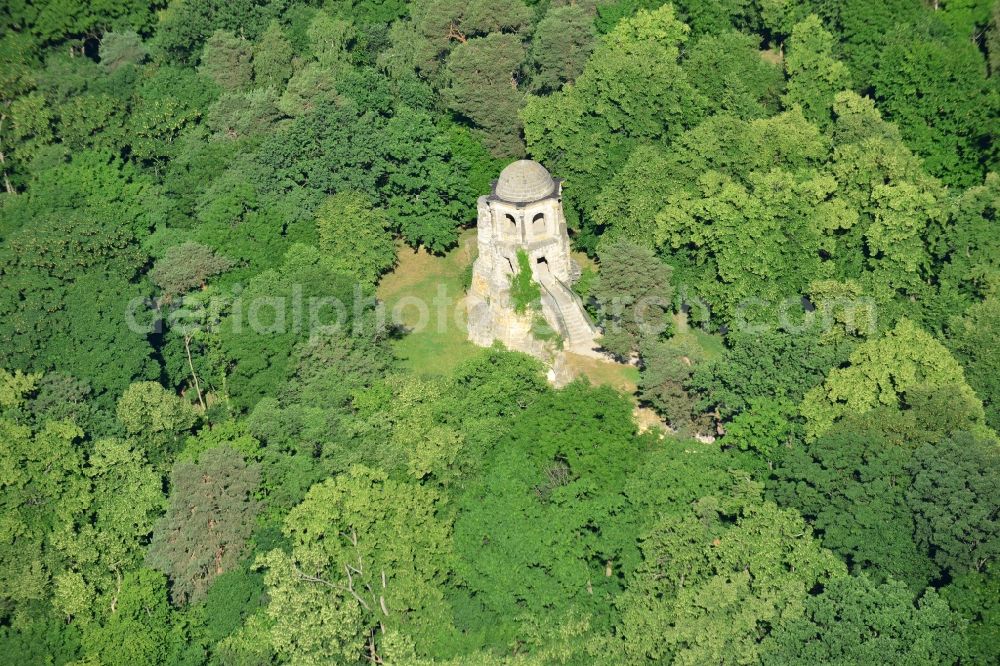 Aerial photograph Halberstadt - Observation tower in the landscape park on the Spiegelsberge Heinrichshöhe in Halberstadt in Saxony-Anhalt