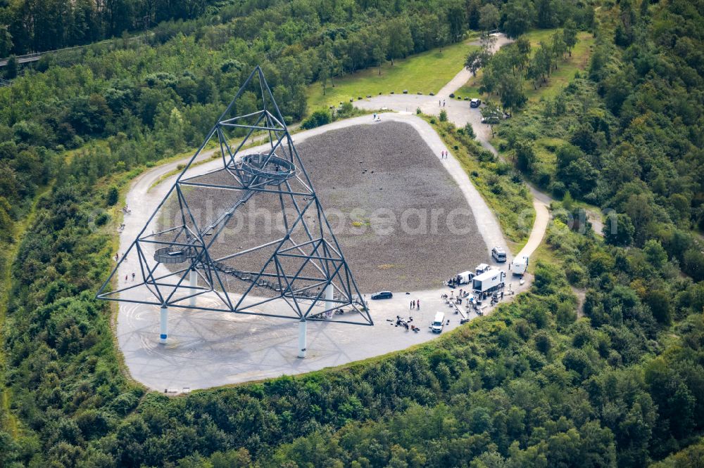 Bottrop from above - Observation tower tetrahedron in the heap at Beckstrasse in Bottrop in the state of North Rhine-Westphalia