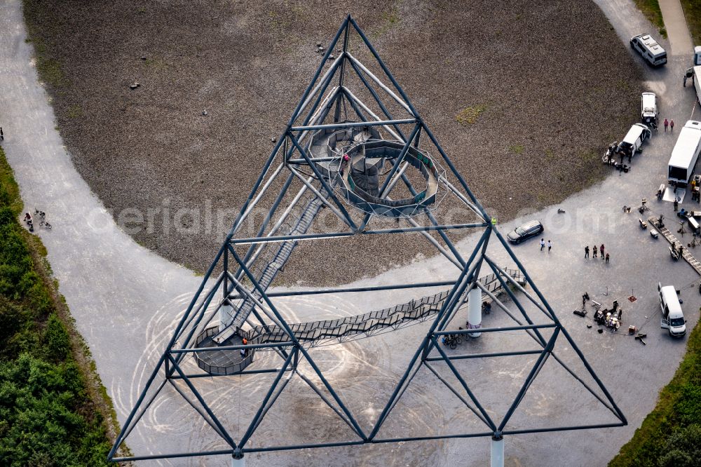 Bottrop from above - Observation tower tetrahedron in the heap at Beckstrasse in Bottrop in the state of North Rhine-Westphalia