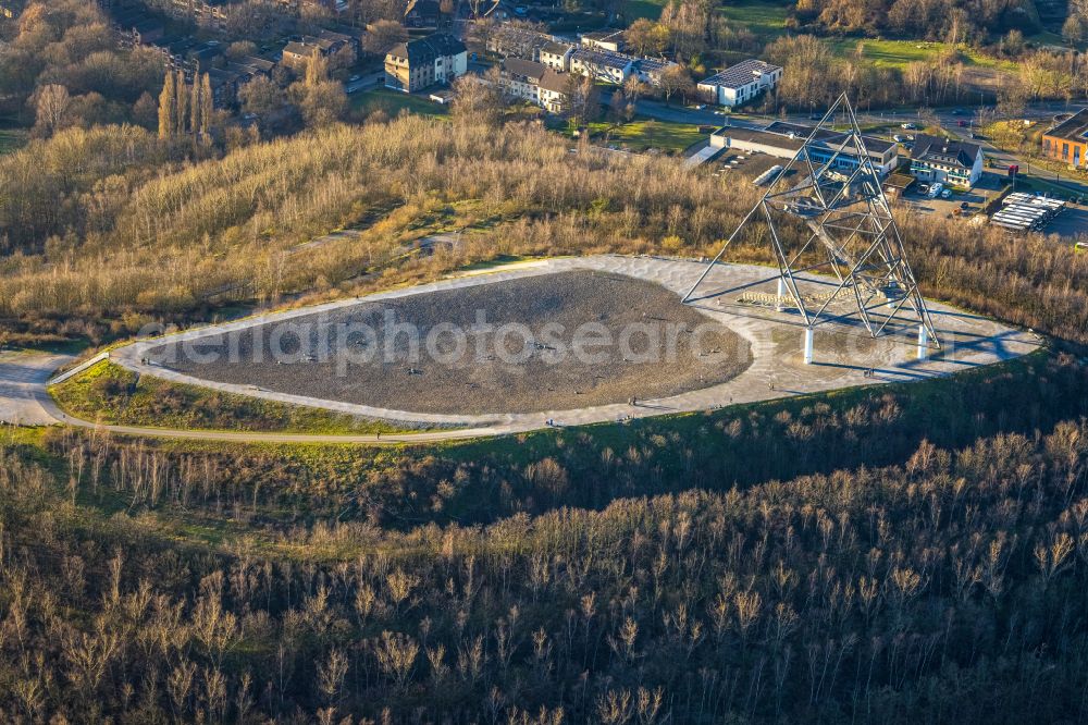 Bottrop from above - Observation tower tetrahedron in the heap at Beckstrasse in Bottrop in the state of North Rhine-Westphalia