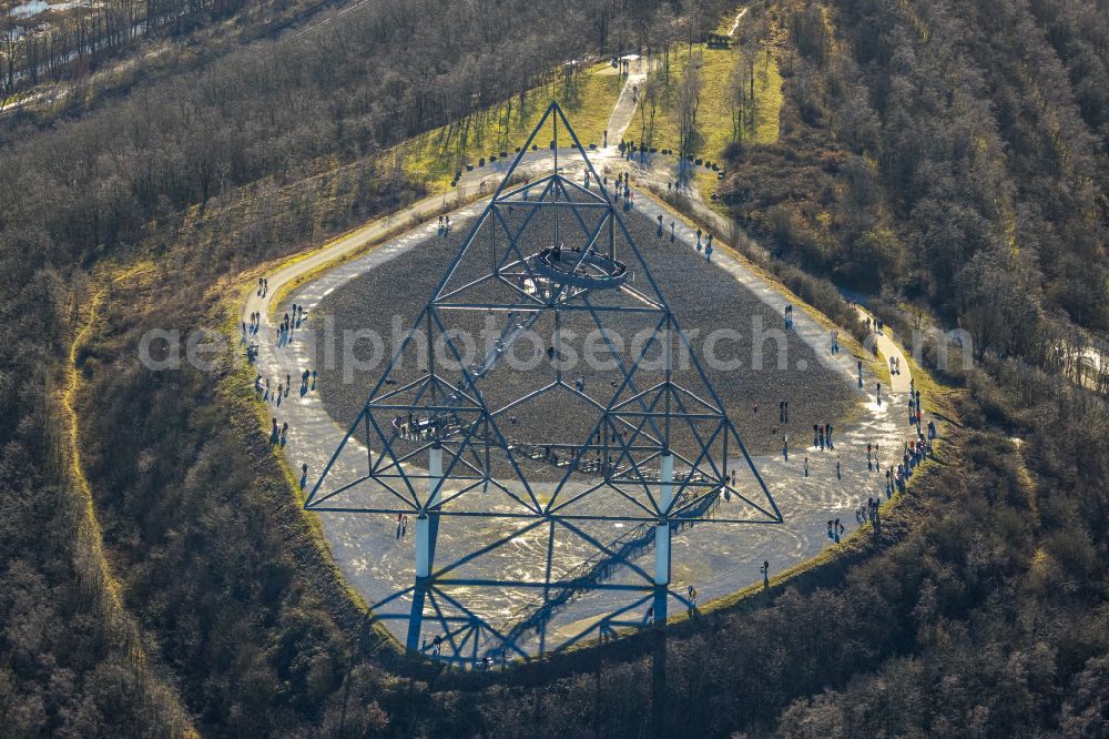 Bottrop from above - Observation tower tetrahedron in the heap at Beckstrasse in Bottrop at Ruhrgebiet in the state of North Rhine-Westphalia