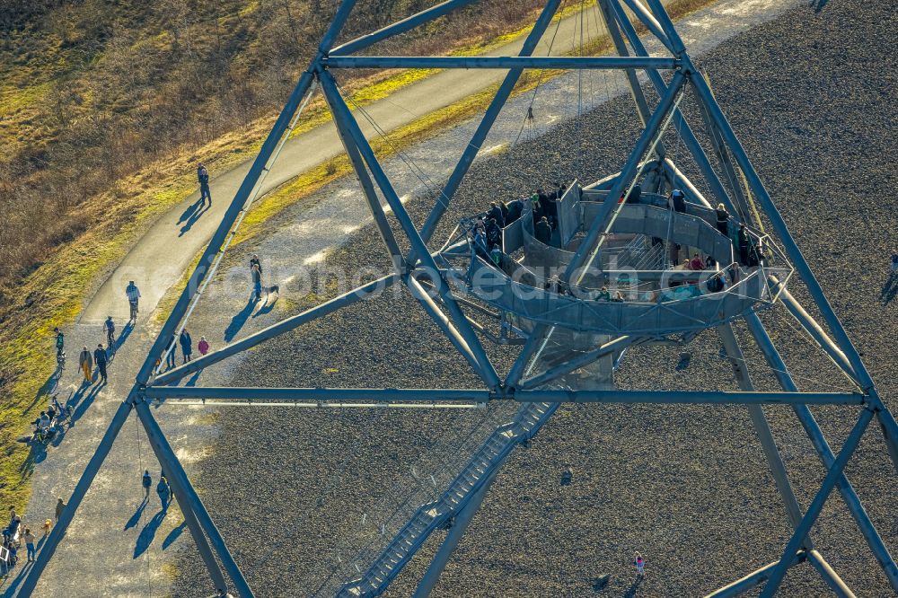 Bottrop from the bird's eye view: Observation tower tetrahedron in the heap at Beckstrasse in Bottrop at Ruhrgebiet in the state of North Rhine-Westphalia