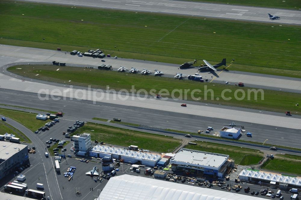 Aerial image Schönefeld Selchow - View of the exhibition grounds of the International Air Show ILA 2014 on the grounds of the airport Berlin-Schoenefeld-Selchow before the opening