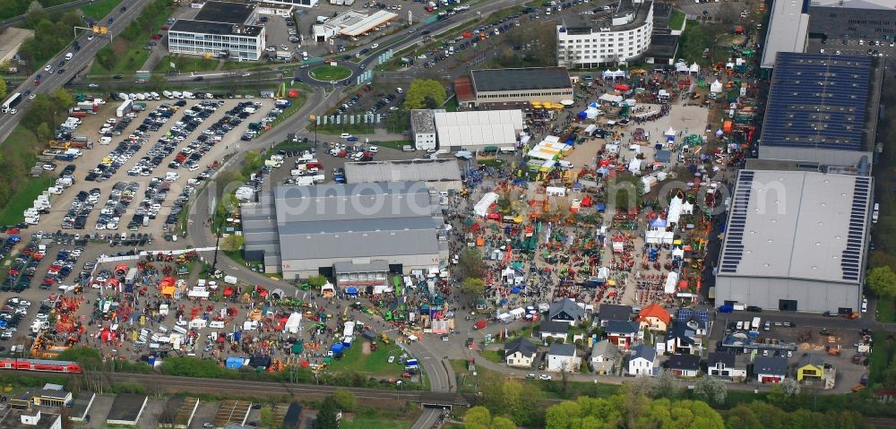 Aerial image Offenburg - Exhibition grounds and exhibition halls of the FORESTRY live and DEER & FISH in Offenburg in the state Baden-Wuerttemberg, Germany