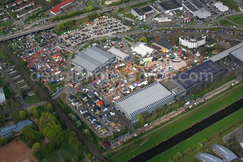 Aerial image Offenburg - Exhibition grounds and exhibition halls of the FORESTRY live and DEER & FISH in Offenburg in the state Baden-Wuerttemberg, Germany