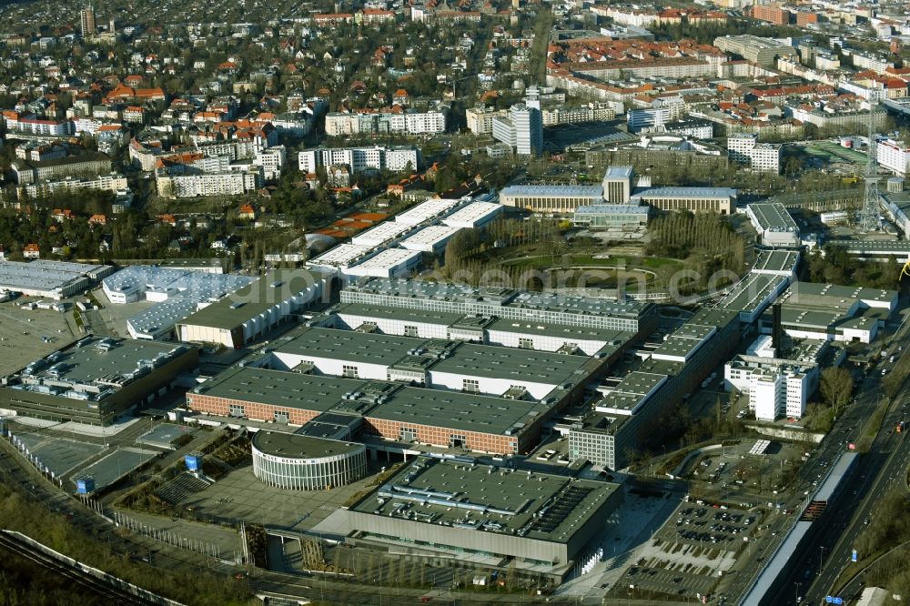 Berlin from above - Exhibition grounds and exhibition halls on Funkturm - Messedamm - Kongresszentrum ICC in the district Charlottenburg in Berlin, Germany