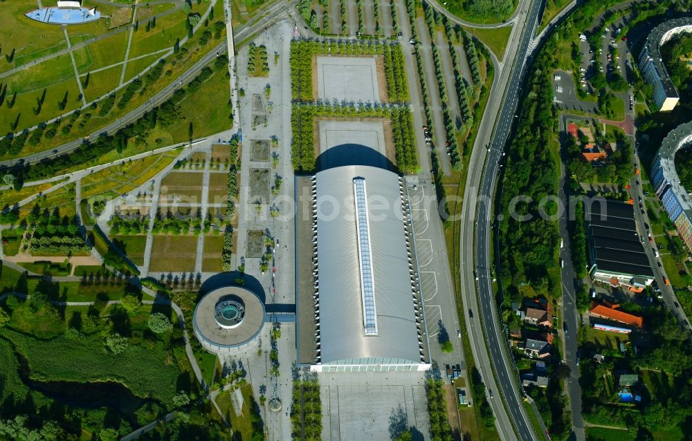 Rostock from the bird's eye view: Exhibition grounds and exhibition halls of the HanseMesse Rostock in the district Schmarl in Rostock in the state Mecklenburg - Western Pomerania, Germany