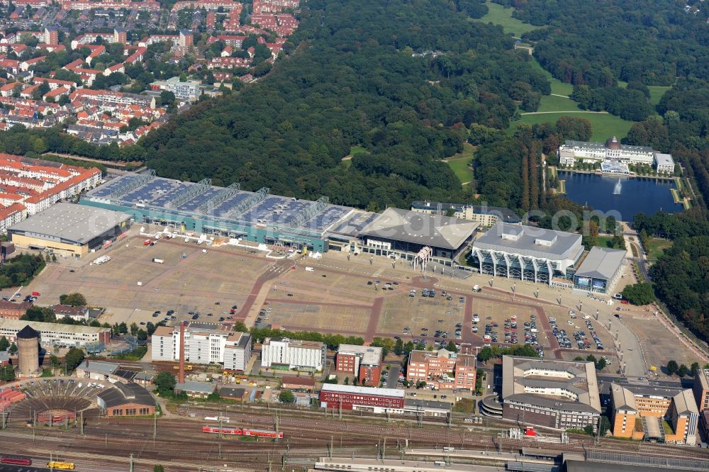 Bremen from above - Exhibition grounds and exhibition halls of the Messe Bremen und der OeVB-Arena an der Findorffstrasse in Bremen in Germany