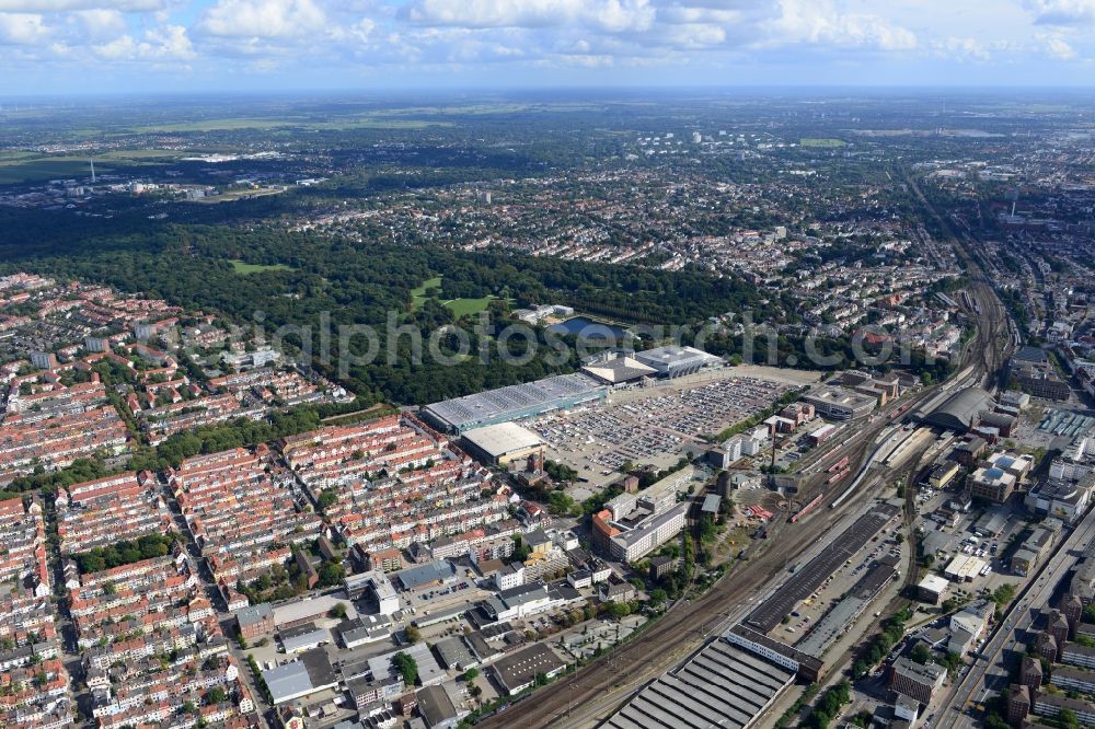 Aerial photograph Bremen - Exhibition grounds and exhibition halls of the Messe Bremen und der OeVB-Arena an der Findorffstrasse in Bremen in Germany