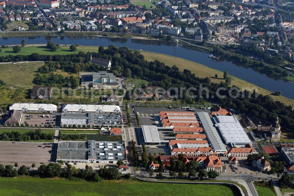 Dresden from the bird's eye view: Exhibition grounds and exhibition halls of the MESSE DRESDEN GmbH in Dresden in the state Saxony