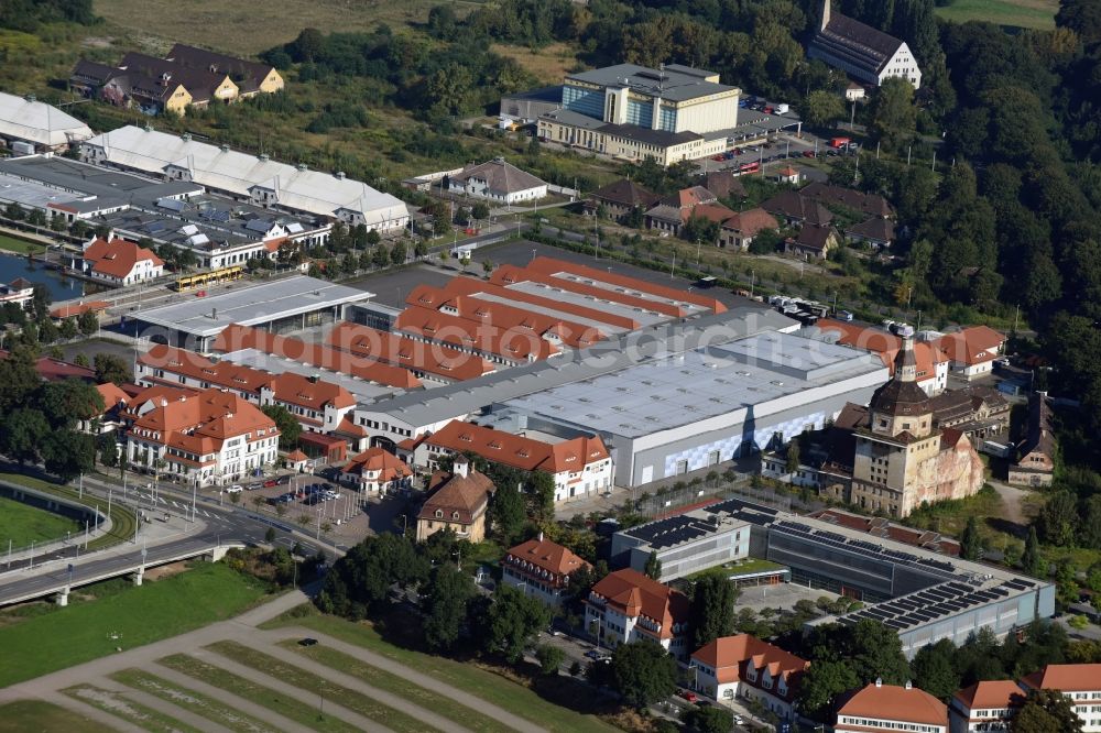 Dresden from above - Exhibition grounds and exhibition halls of the MESSE DRESDEN GmbH in Dresden in the state Saxony