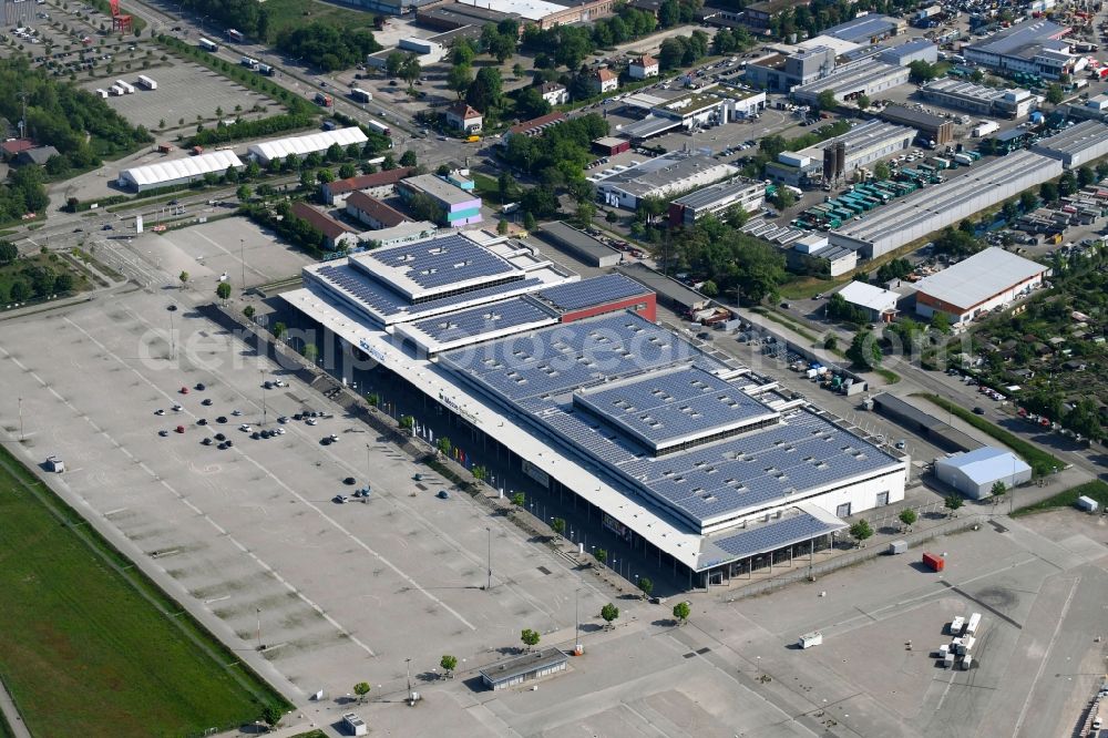 Freiburg im Breisgau from above - Exhibition grounds and exhibition halls of the Messe Freiburg on Hermann-Mitsch-Strasse in Freiburg im Breisgau in the state Baden-Wuerttemberg, Germany