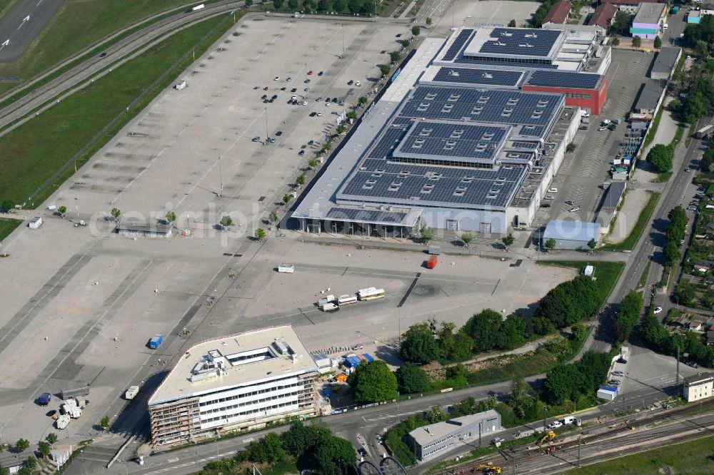 Freiburg im Breisgau from above - Exhibition grounds and exhibition halls of the Messe Freiburg on Hermann-Mitsch-Strasse in Freiburg im Breisgau in the state Baden-Wuerttemberg, Germany