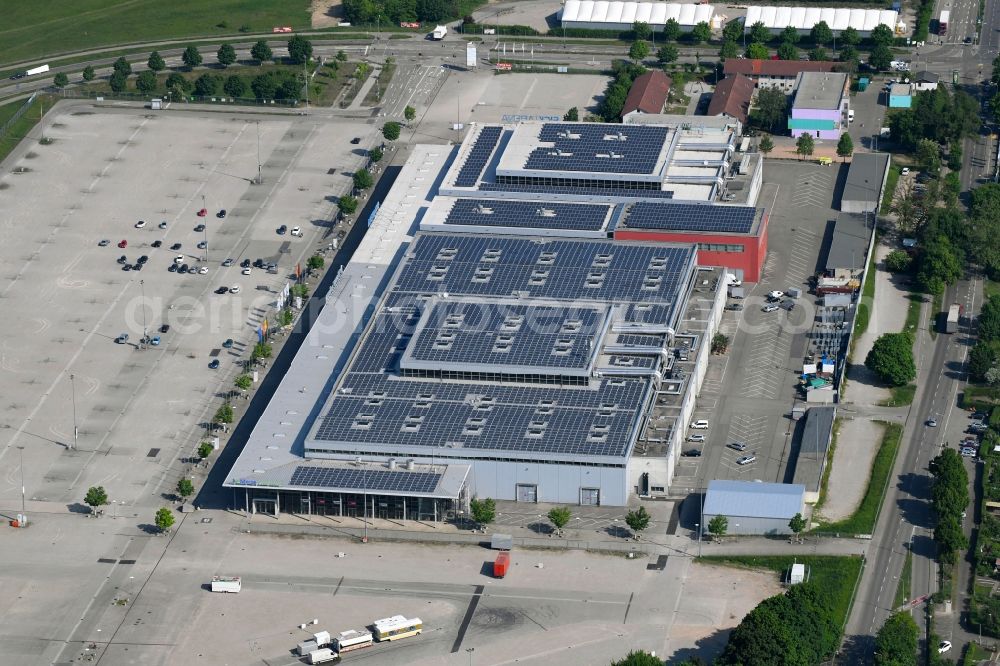 Freiburg im Breisgau from the bird's eye view: Exhibition grounds and exhibition halls of the Messe Freiburg on Hermann-Mitsch-Strasse in Freiburg im Breisgau in the state Baden-Wuerttemberg, Germany