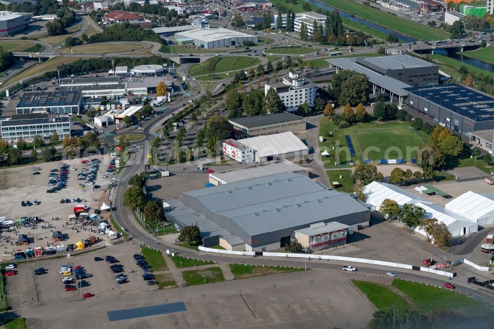 Aerial photograph Offenburg - Exhibition grounds and exhibition halls of the Messe Offenburg and Oberrheinhallen in Offenburg in the state Baden-Wuerttemberg, Germany