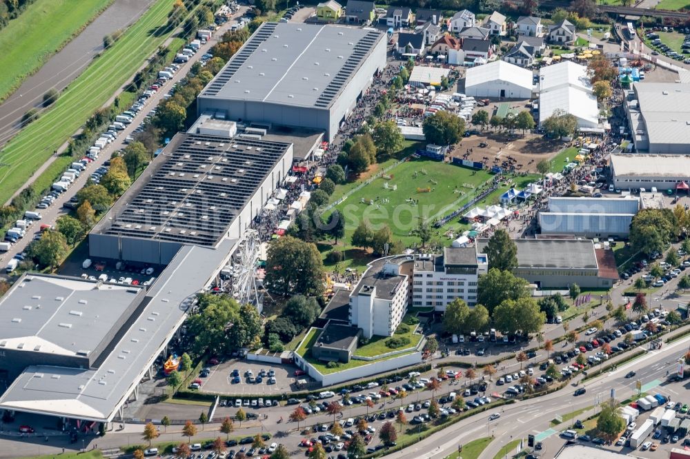 Aerial image Offenburg - Exhibition grounds and exhibition halls of the Messe Offenburg-Ortenau GmbH on Schutterwaelder Strasse in Offenburg in the state Baden-Wuerttemberg, Germany